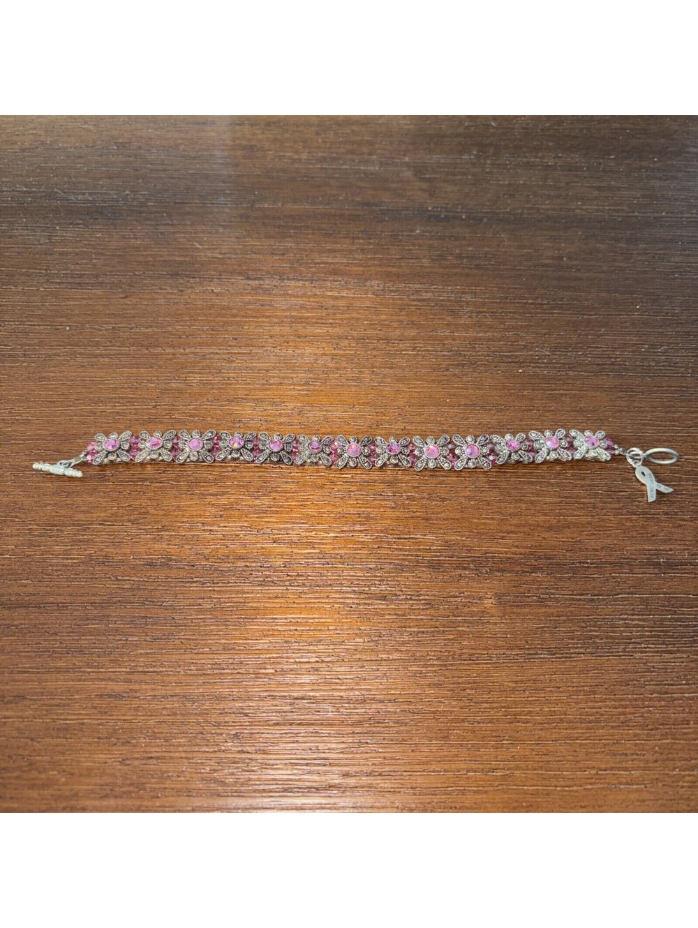 Pink And Silver Flower Shape Bracelet